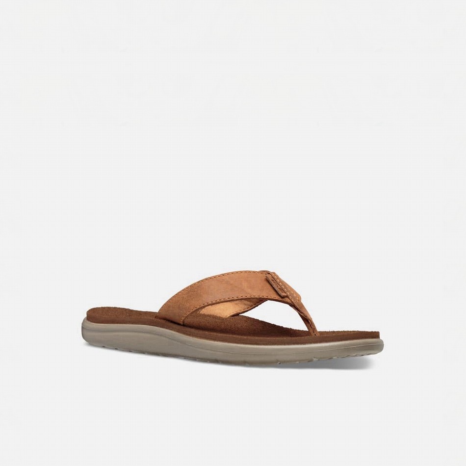 Teva Voya Leather Flip Flops Brown | 6737176