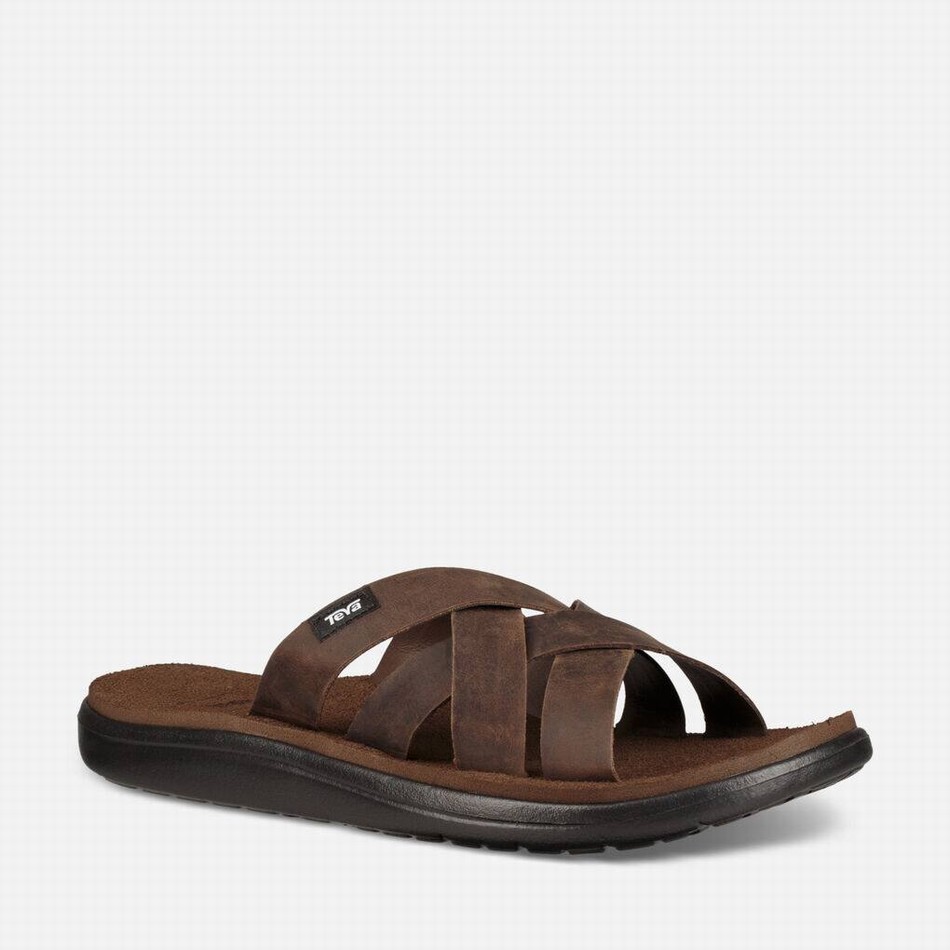 Teva Voya Leather Slides Coffee | 4263028