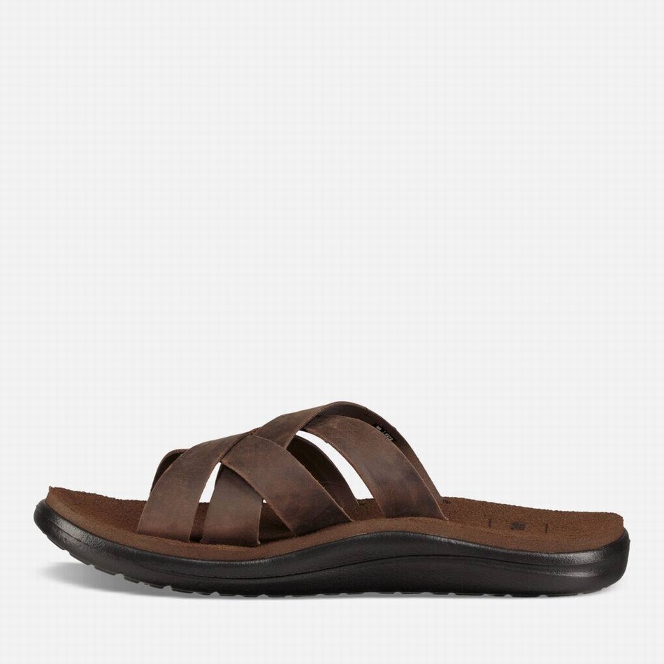 Teva Voya Leather Slides Coffee | 4263028