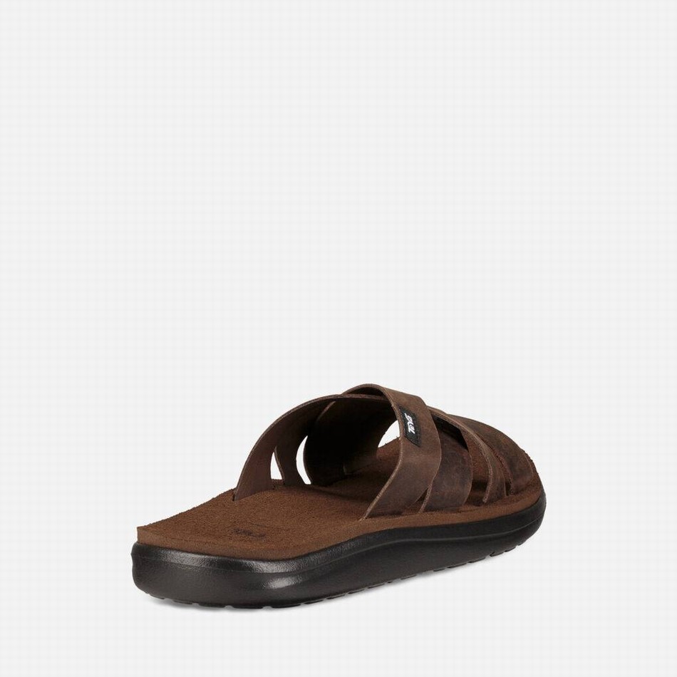 Teva Voya Leather Slides Coffee | 4263028