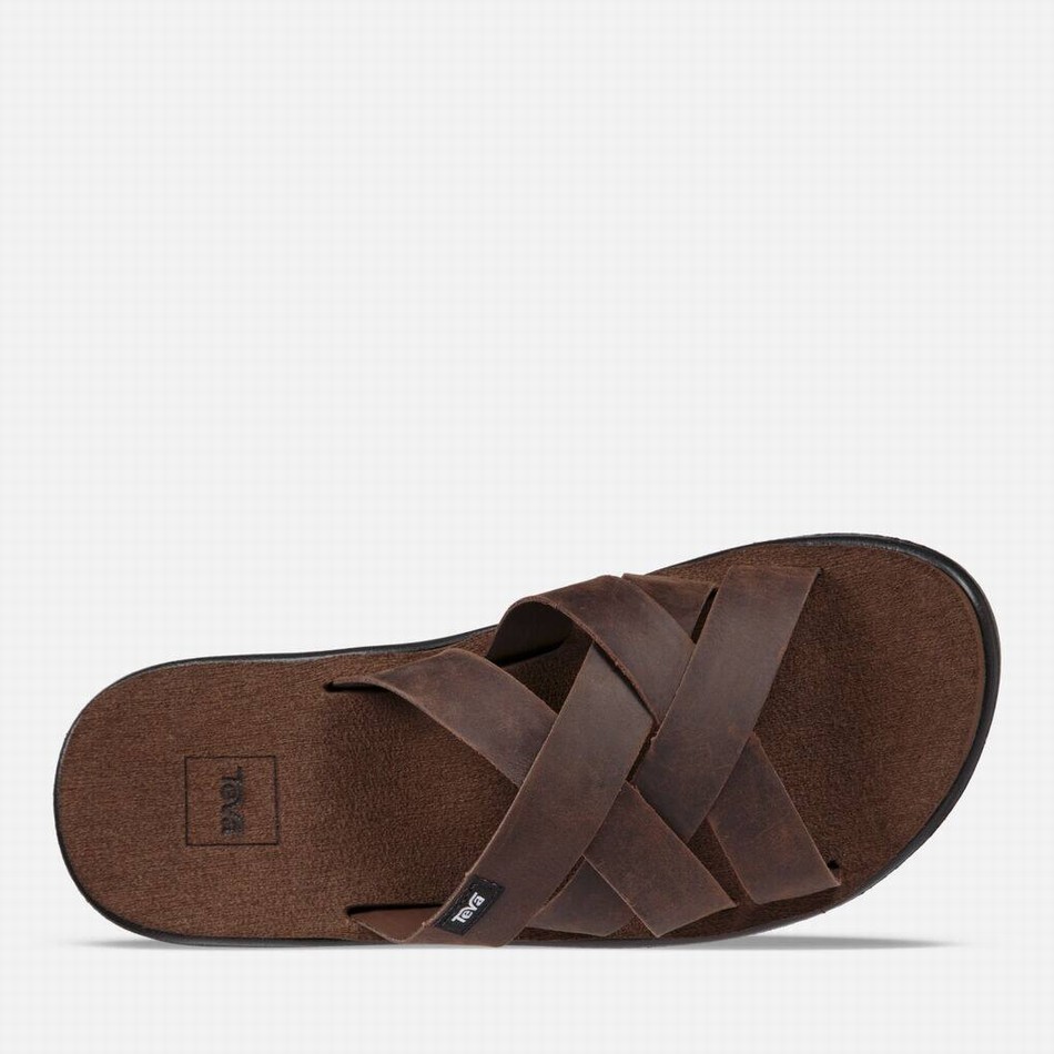 Teva Voya Leather Slides Coffee | 4263028