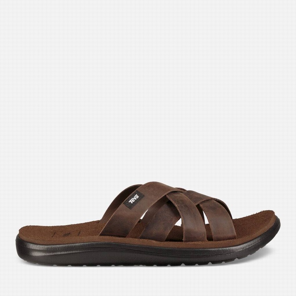 Teva Voya Leather Slides Coffee | 4263028