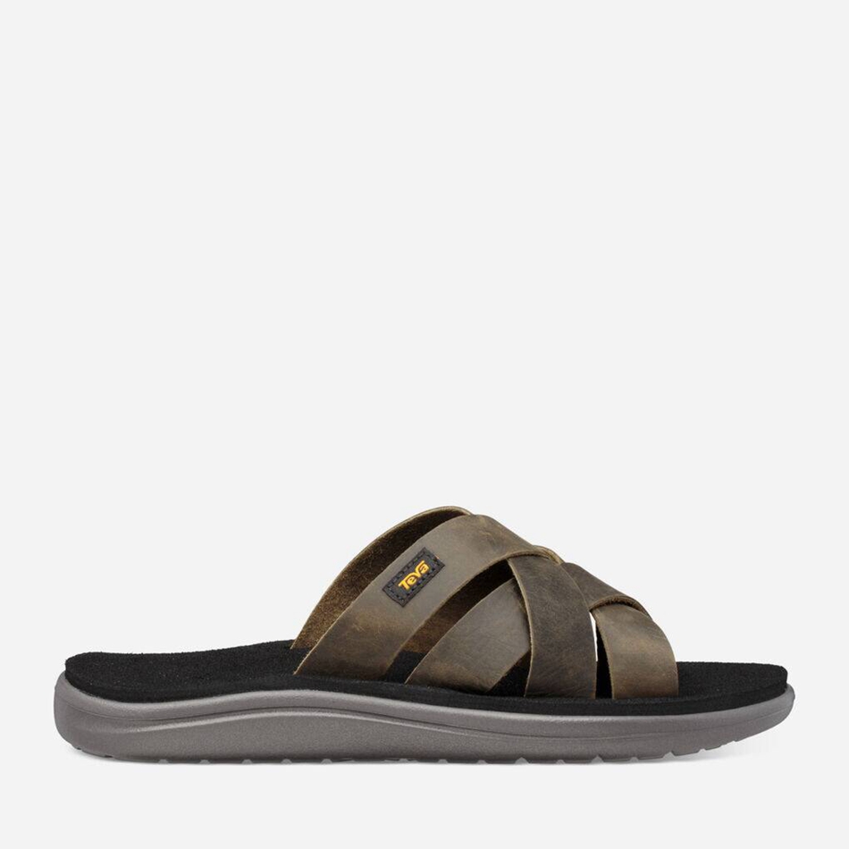 Teva Voya Leather Slides Dark Olive | 5170939